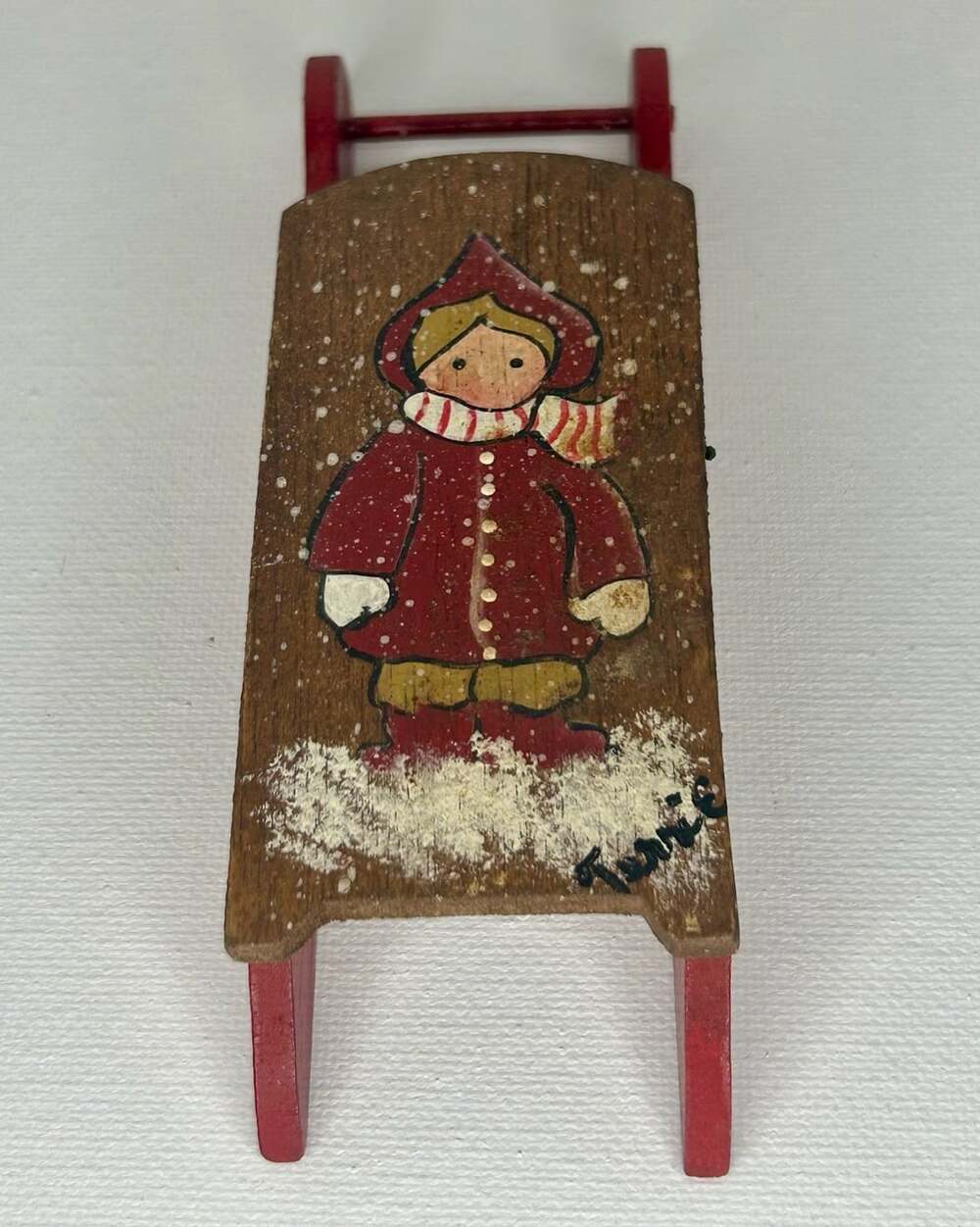 Hand Painted Wooden Sled Christmas Decor Signed Terrie
